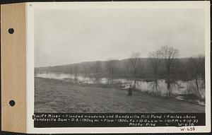 Swift River, flooded meadows and Bondsville mill pond 1.4 miles above Bondsville dam, drainage area = 190 square miles, flow = 1900 cubic feet per second = 10.0 cubic feet per second per square mile, Bondsville, Palmer, Mass., 1:10 PM, Apr. 18, 1933