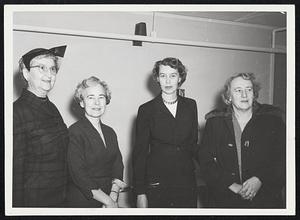 Middlebury College Trustees recently made visit to Vermont campus. From left, Mrs. Joseph K. Milliken of North Dighton, Mrs. Ernest Adams of Wellesley Hills, Mrs. J. Howard Howson of Poughkeepsie, N.Y., and Dean of Women Elizabeth B. Kelly.