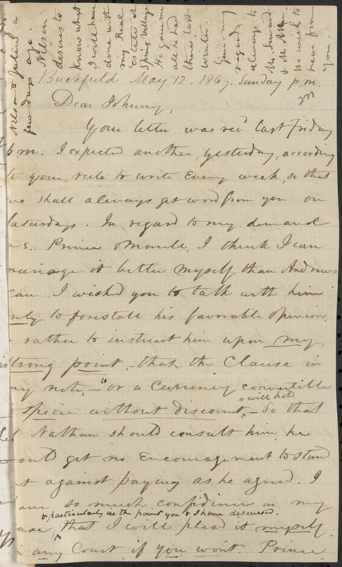 Letter from Zadoc Long to John D. Long, May 12, 1867