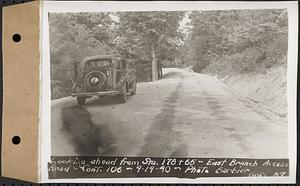 Contract No. 106, Improvement of Access Roads, Middle and East Branch Regulating Dams, and Quabbin Reservoir Area, Hardwick, Petersham, New Salem, Belchertown, looking ahead from Sta. 178+65, East Branch access road, Belchertown, Mass., Sep. 19, 1940