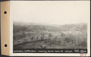 Contract No. 30, Stream Control Works at Main Dam, Swift River Reservoir, Belchertown, Enfield, Ware, upstream cofferdam, looking north, Belchertown, Mass., Nov. 23, 1931