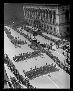West Point cadets parade past Boston Public Library in Copley Sq