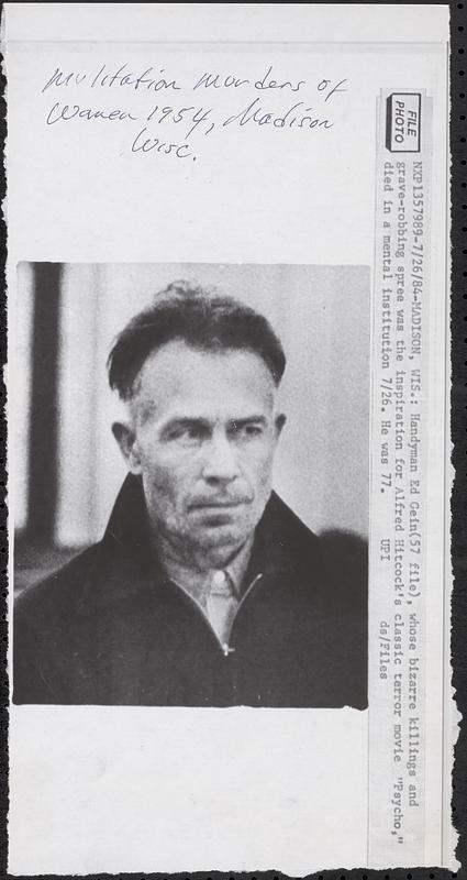 Mutilation murders of women, 1954, Madison, Wisc.