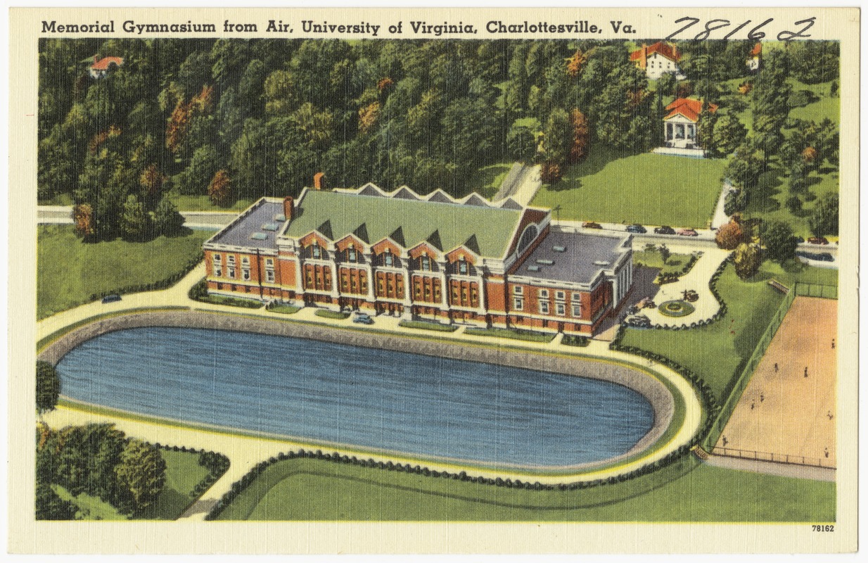Memorial Gymnasium from air, University of Virginia, Charlottesville, Va.