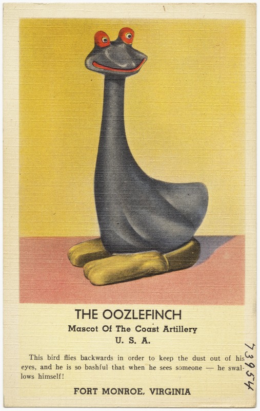 The Oozlefinch, mascot of the Coast Artillery, U. S. A., Fort Monroe, Virginia