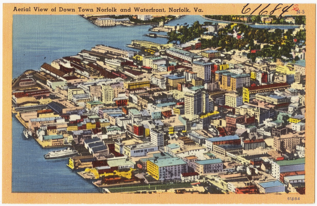 Aerial view of Down Town Norfolk and Waterfront, Norfolk, Va. Digital