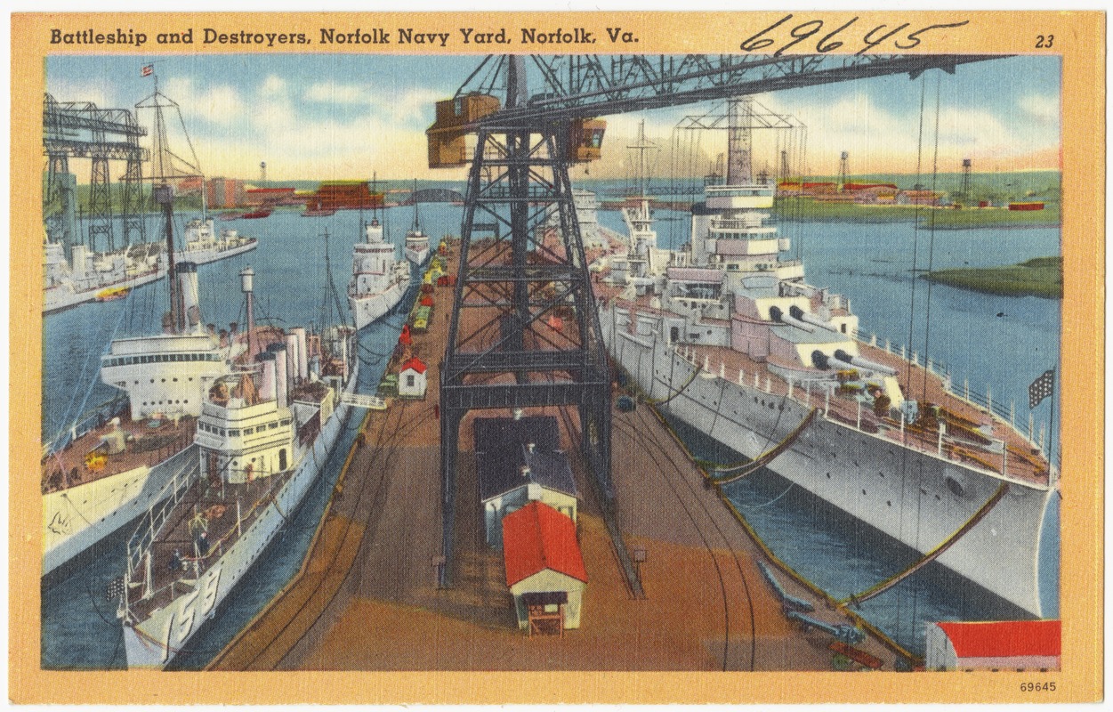 Battleships and Destroyers at Norfolk Navy Yard, Norfolk, VA.