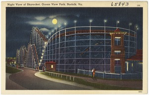 Night view of Skyrocket, Ocean View Park, Norfolk, Va.