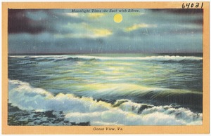 Moonlight tints the surf with Silver, Ocean View, Va.
