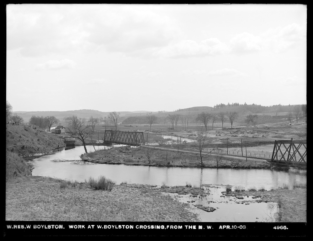Wachusett Reservoir, work at West Boylston crossing, from the northwest