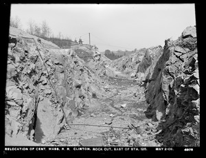 Relocation Central Massachusetts Railroad, rock cut, east of station 128, Clinton, Mass., May 2, 1902