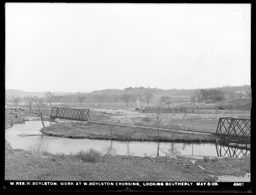 Wachusett Reservoir, work at West Boylston crossing, looking southerly