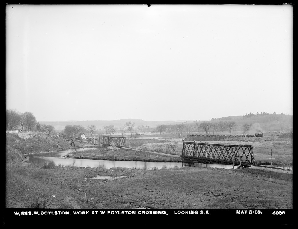Wachusett Reservoir, work at West Boylston crossing, looking southeasterly, West Boylston, Mass., May 8, 1902