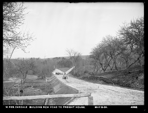Wachusett Reservoir, building new road to freight house, Oakdale, West Boylston, Mass., May 8, 1902