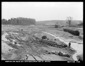 Weston Aqueduct, Weston Reservoir, Sections 1 and 14, looking south from Ash Street Bridge, Weston, Mass., May 11, 1903