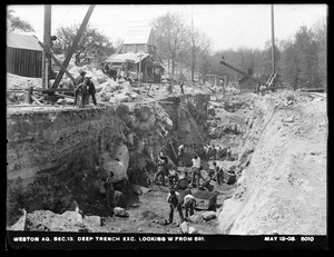 Weston Aqueduct, Section 13, deep trench excavation, looking westerly from station 591, Weston, Mass., May 13, 1903