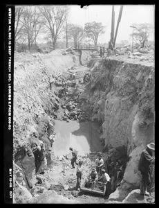 Weston Aqueduct, Section 13, deep trench excavation, looking easterly from station 589+50, Weston, Mass., May 13, 1903