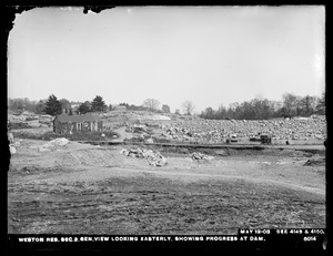 Weston Aqueduct, Weston Reservoir, Section 2, general view looking easterly, showing progress at dam (compare with Nos. 4149 and 4150), Weston, Mass., May 13, 1903