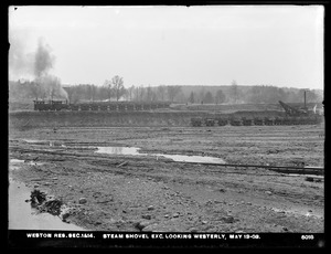 Weston Aqueduct, Weston Reservoir, Sections 1 and 14, steam shovel excavation looking westerly, Weston, Mass., May 13, 1903
