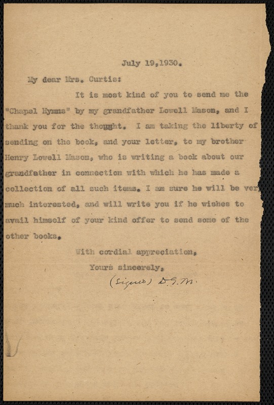 [Letter] 1930 July 19, [to Janet Munro Curtis]