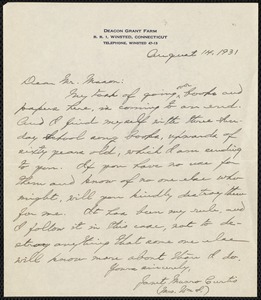 [Letter] 1931, August 14, Winstead, Connecticut [to] Mr. Mason