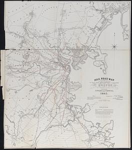 Rail Road Map showing the street rail road routes in and leading from Boston, with the terminus of each road in suburban cities and towns