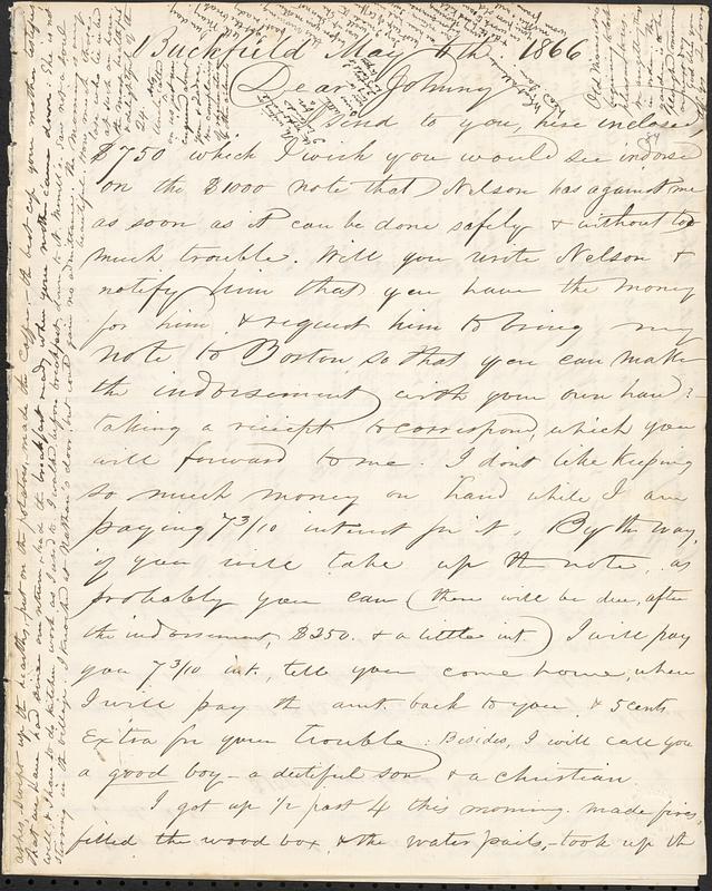 Letter from Zadoc Long to John D. Long, May 6, 1866 - Digital Commonwealth