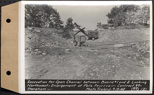 Contract No. 99, Enlargement of Fells High Level Distribution Reservoir, Stoneham, Malden, Melrose, excavation for open channel between basins 1 and 2 looking northwest, enlargement of Fells Reservoir, Stoneham, Mass., Sep. 13, 1940