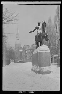 Paul Revere Statue in snow, Boston