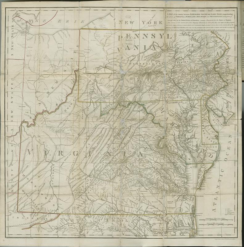 A map of the country between Albemarle Sound, and Lake Erie, comprehending the whole of Virginia, Maryland, Delaware and Pensylvania, with parts of several other of the United States of America