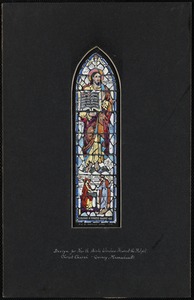 Design for north aisle window nearest the pulpit, Christ Church, Quincy, Massachusetts