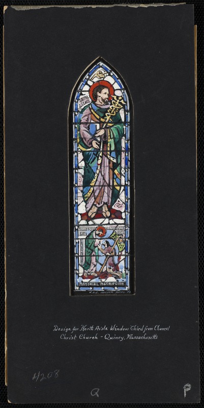 Lord thou canst make me clean. Design for north aisle window third from chancel, Christ Church, Quincy, Massachusetts