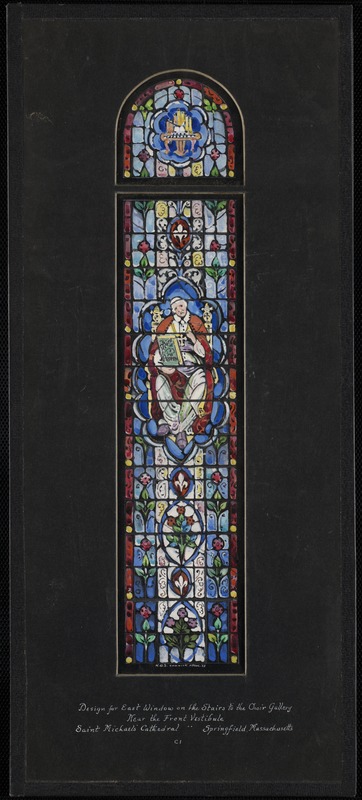 Design for east window on the stairs to the choir gallery near the front vestibule, Saint Michael's Cathedral, Springfield, Massachusetts. C1
