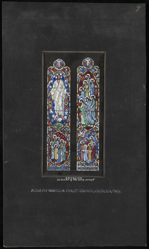 Ascension, descent of the Holy Spriit, design for window in Christ Church, Swansea, Mass.