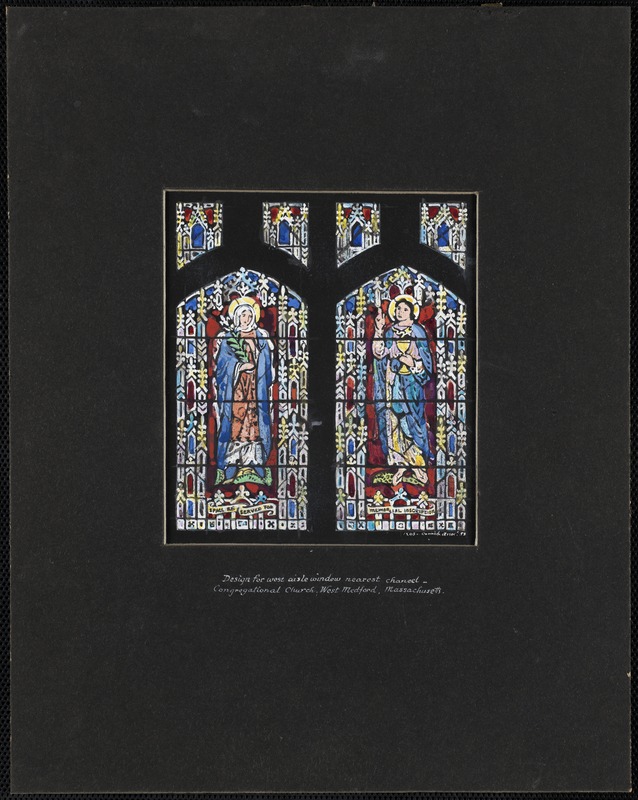 Design for west aisle window nearest chancel, Congregational Church, West Medford, Massachusetts