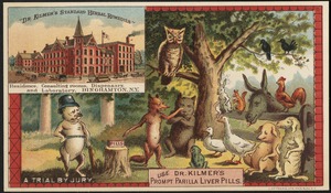 "Dr. Kilmer's Standard Herbal Remedies" Residence, consulting rooms, dispensary, and laboratory, Binghamton, N. Y. A trial by jury. Use Dr. Kilmer's Prompt Parilla Liver Pills.