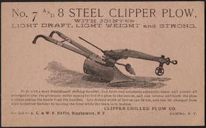 No. 7 and 8 steel clipper plow. With jointer, light draft, light weight and strong.