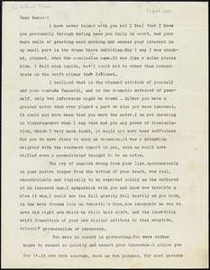 Richard Folsom typed letter signed to Nicola Sacco, Boston, 14 April 1922