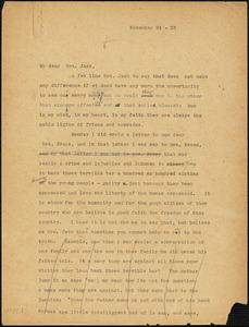 Nicola Sacco typed letter (copy) to Mrs. [Cerise] Jack, [Dedham], 24 November 1923
