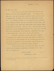 Nicola Sacco typed letter (copy) to Mrs. [Cerise] Jack, [Dedham], 11 December 1923
