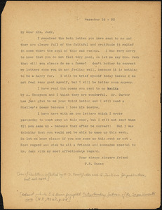 Nicola Sacco typed letter (copy) to Mrs. [Cerise] Jack, [Dedham], 18 December 1923