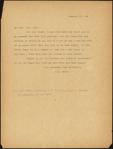 Nicola Sacco typed letter (copy) to Mrs. [Cerise] Jack, [Dedham], 12 January 1924