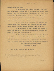 Nicola Sacco typed letter (copy) to Mrs. [Cerise] Jack, [Dedham], 27 March 1924