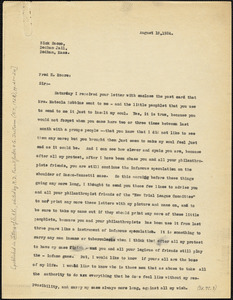 Nicola Sacco typed letter (copy) to Fred Moore, [Dedham], 18 August 1924