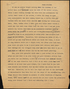 Nicola Sacco typed letter (copy) to [Elizabeth Glendower Evans], [Dedham], 18 June 1926