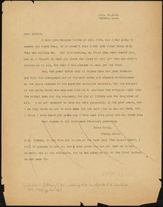Nicola Sacco typed letter (copy) to [Leonard D.] Abbott, Dedham, 24 October 1926