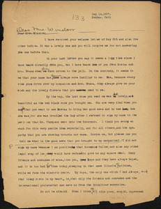 Nicola Sacco typed letter (copy) Gertrude L. Winslow, Dedham, 14 May 1927
