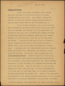 Nicola Sacco typed letter (copy) to "Auntie bi" [Elizabeth Glendower Evans], [Dedham], 28 May 1927