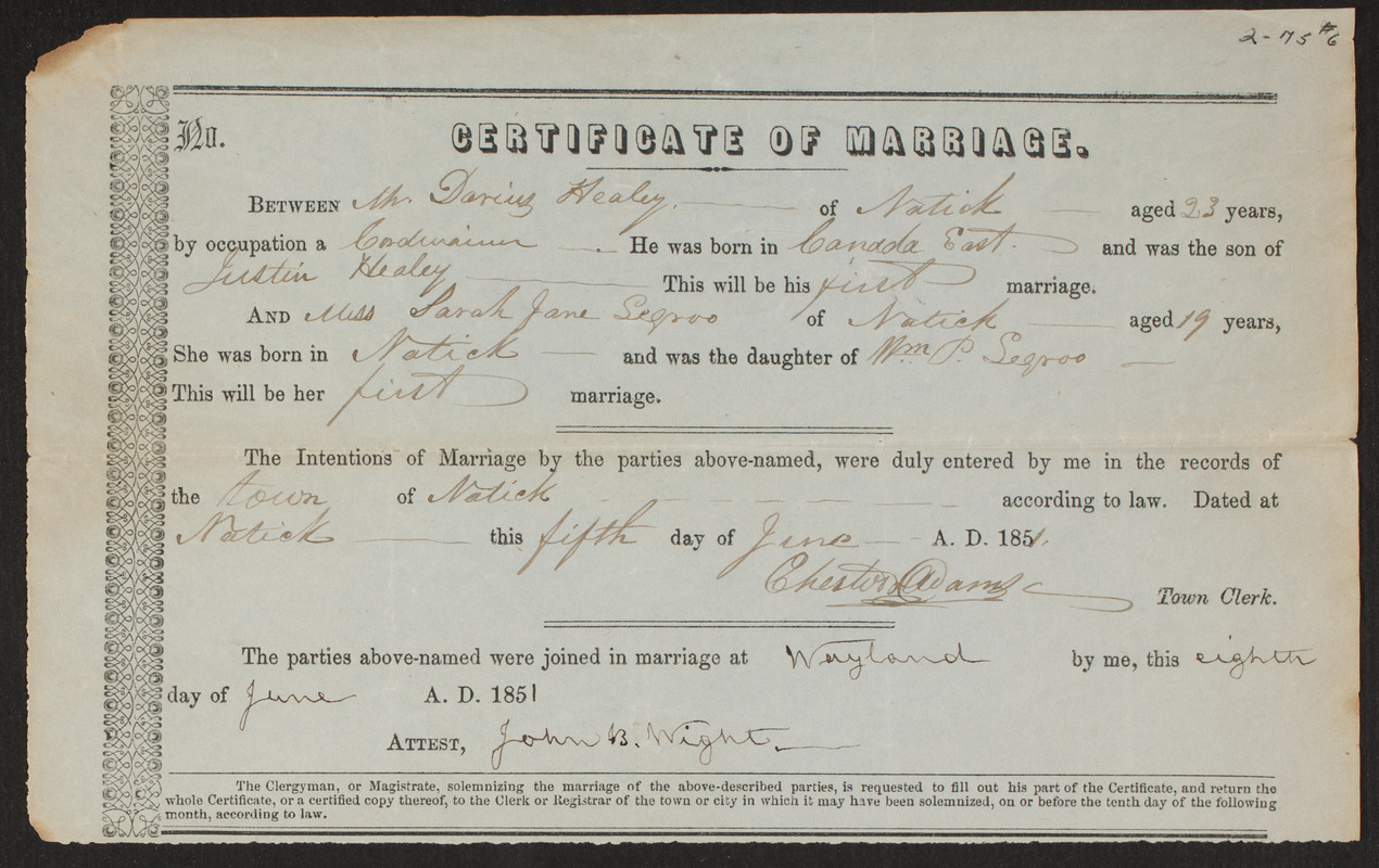 Wayland marriages, 1785-1933 (individual certificates) - Digital ...