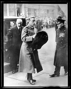 Edward, Prince of Wales, holding a bearskin hat
